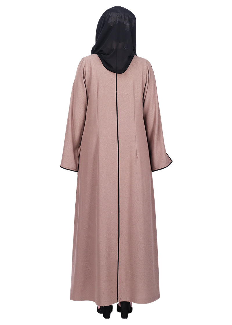 BeingMuslims Sophisticated Oak Brown Abaya with Back Piping.