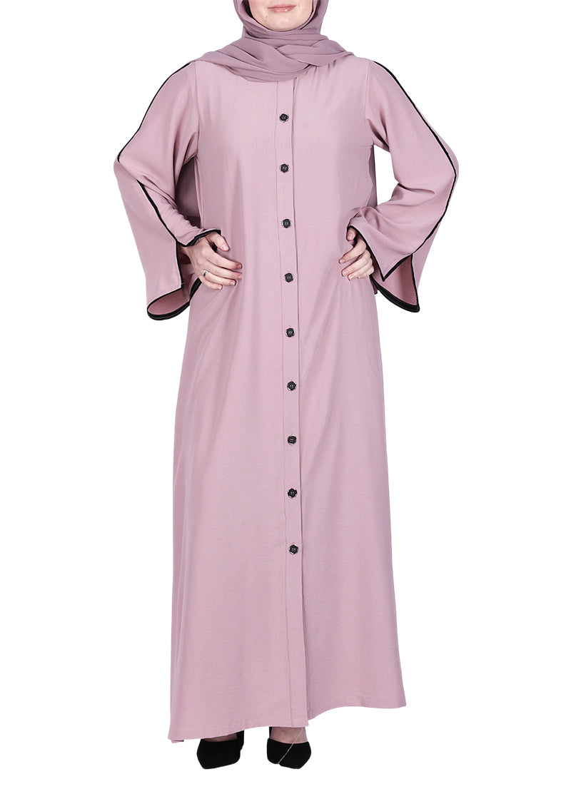 BeingMuslims Sophisticated Pink Abaya with Back Piping.