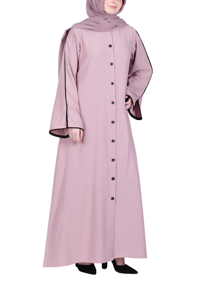BeingMuslims Sophisticated Pink Abaya with Back Piping.