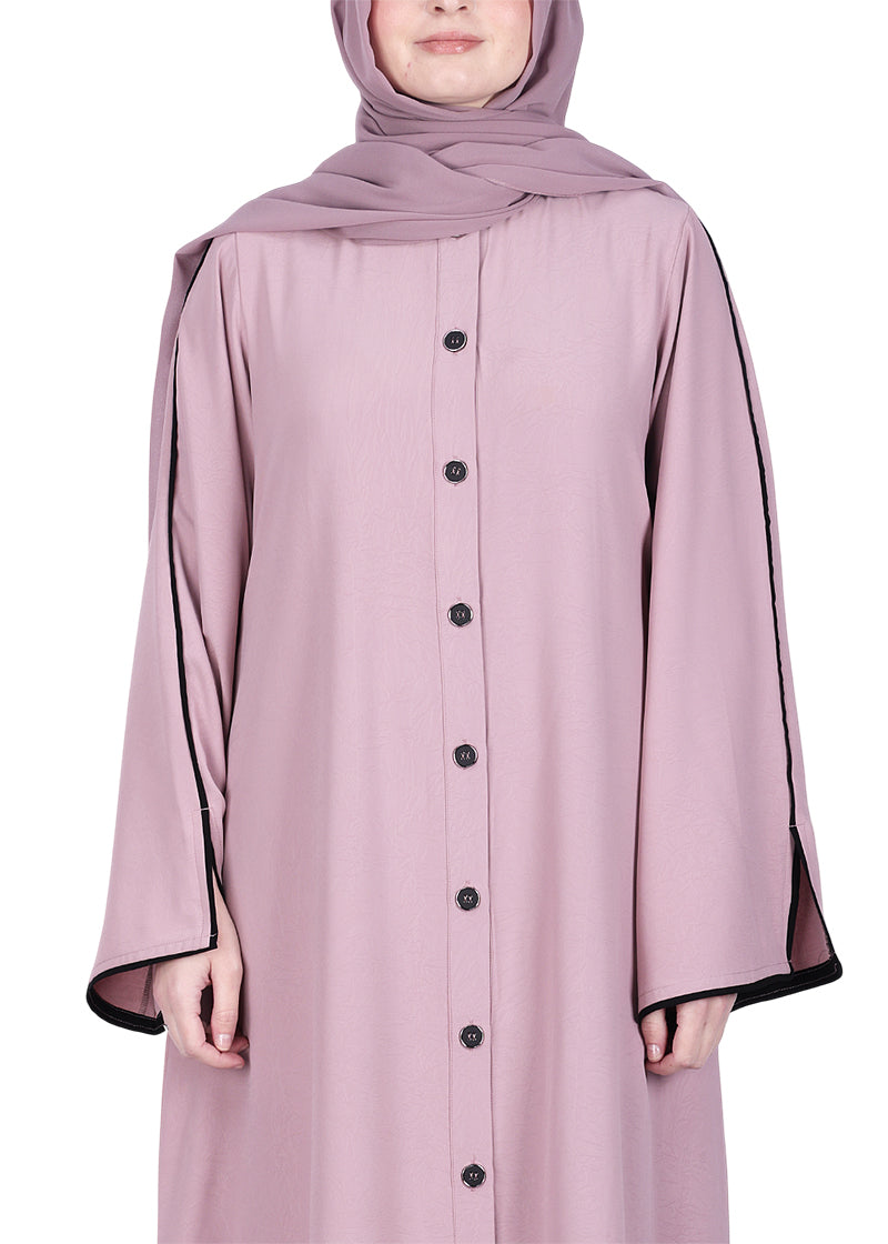 BeingMuslims Sophisticated Pink Abaya with Back Piping.