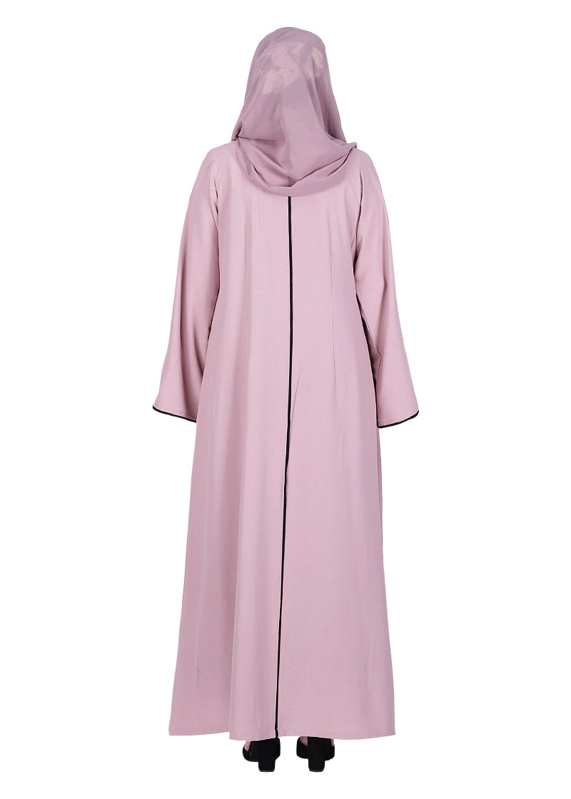 BeingMuslims Sophisticated Pink Abaya with Back Piping.