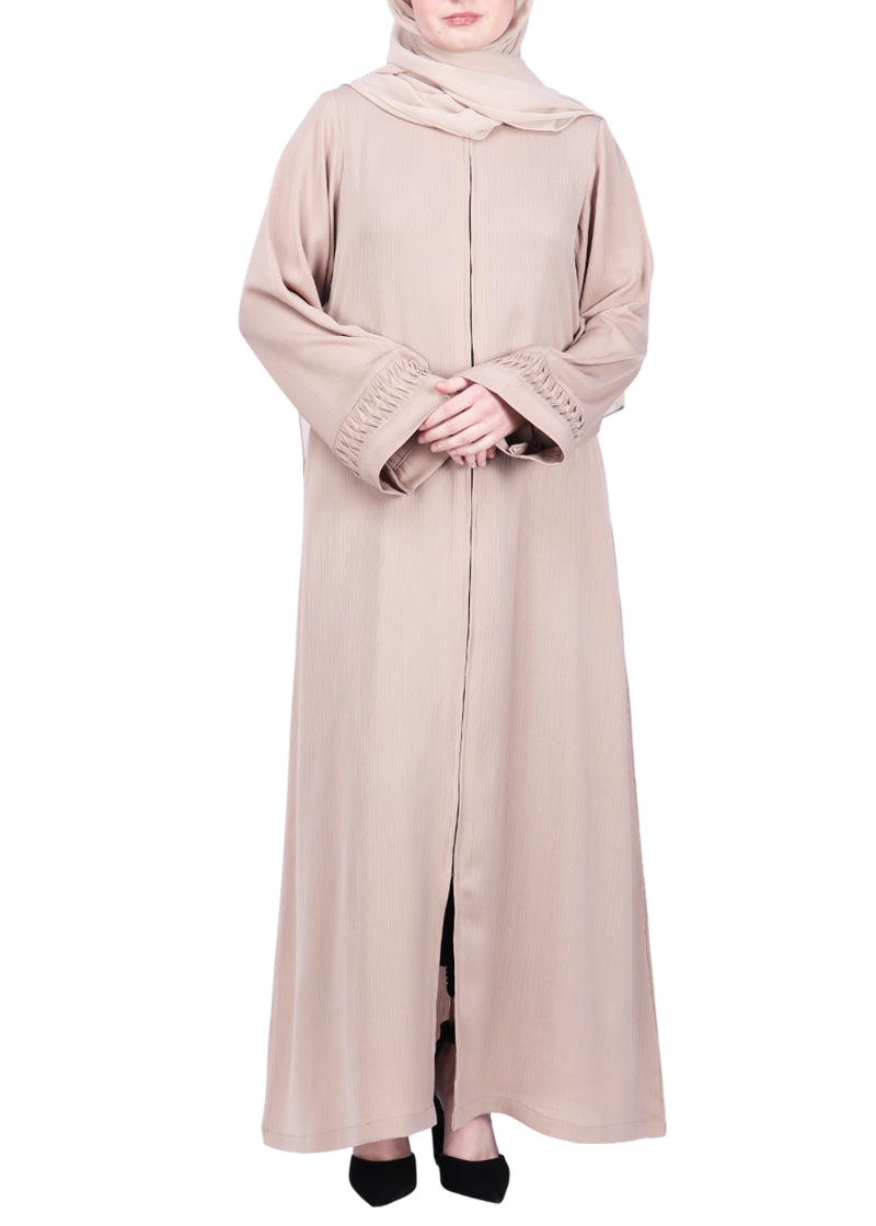 BeingMuslims Sleek Beige Abaya with Designer Sleeves