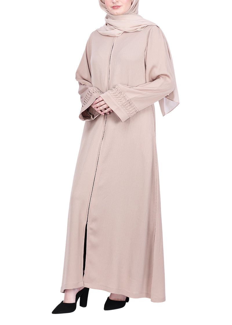 BeingMuslims Sleek Beige Abaya with Designer Sleeves