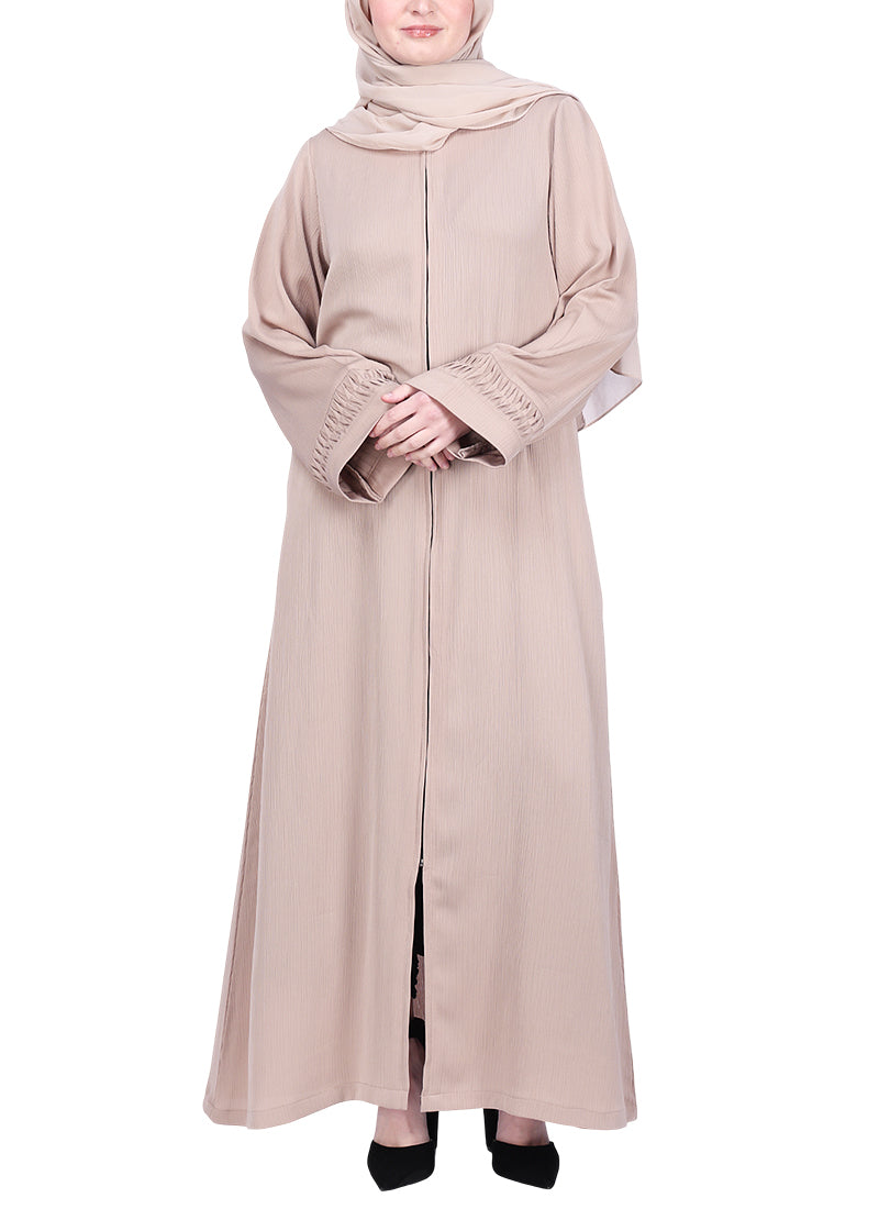 BeingMuslims Sleek Beige Abaya with Designer Sleeves