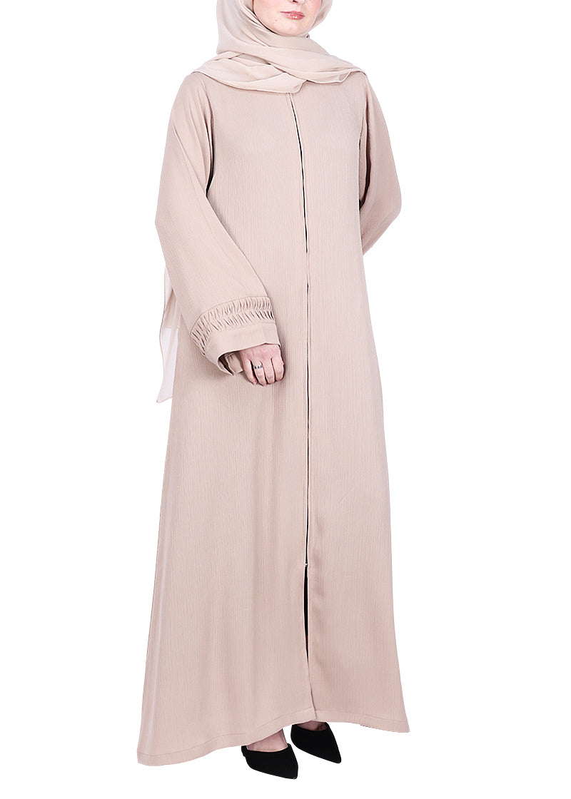 BeingMuslims Sleek Beige Abaya with Designer Sleeves