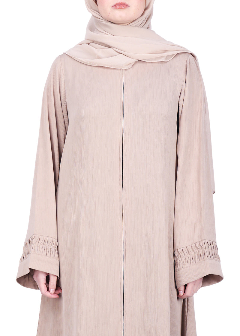 BeingMuslims Sleek Beige Abaya with Designer Sleeves