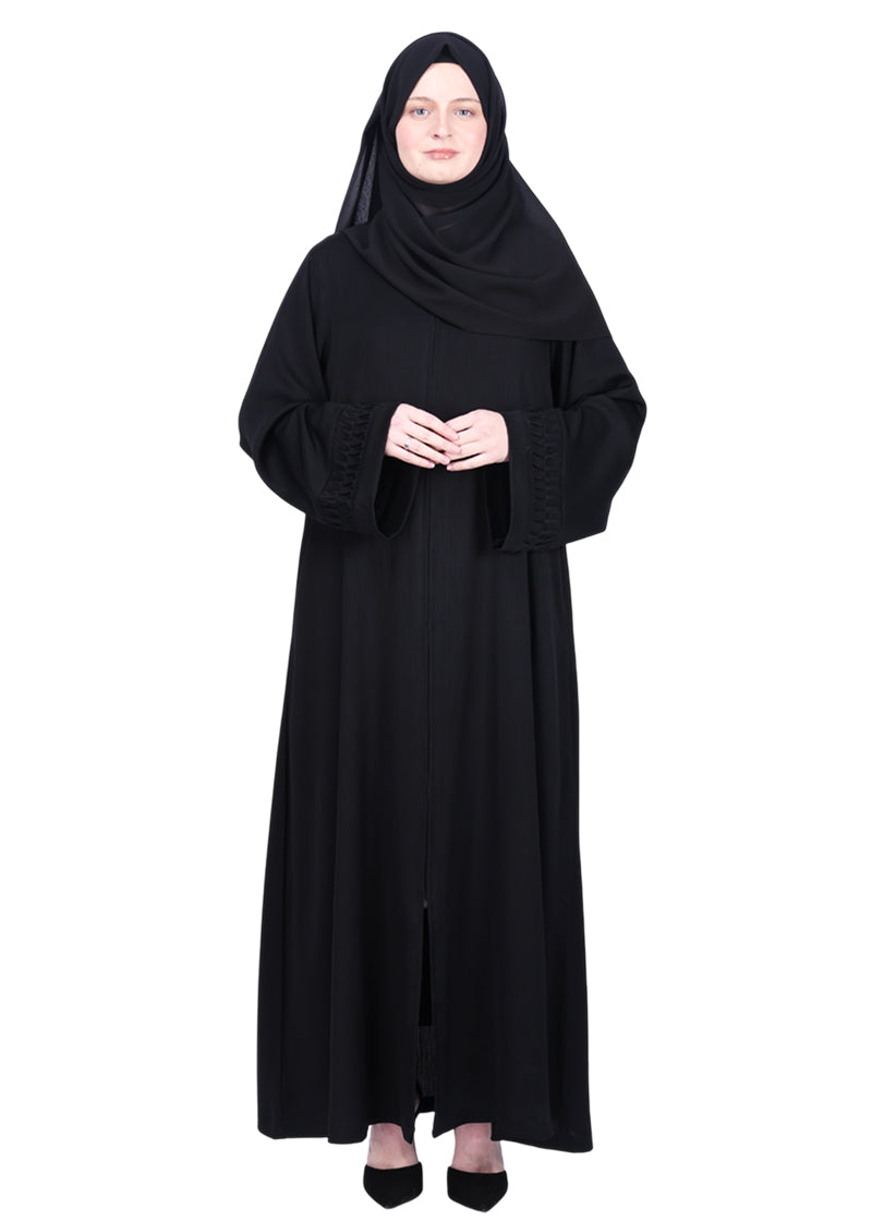BeingMuslims Sleek Black Abaya with Designer Sleeves
