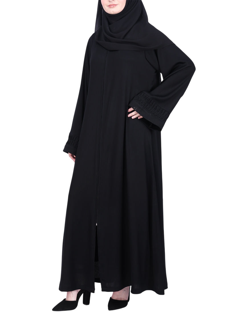 BeingMuslims Sleek Black Abaya with Designer Sleeves