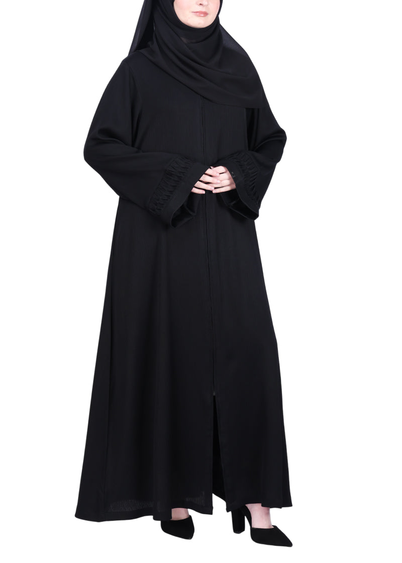 BeingMuslims Sleek Black Abaya with Designer Sleeves