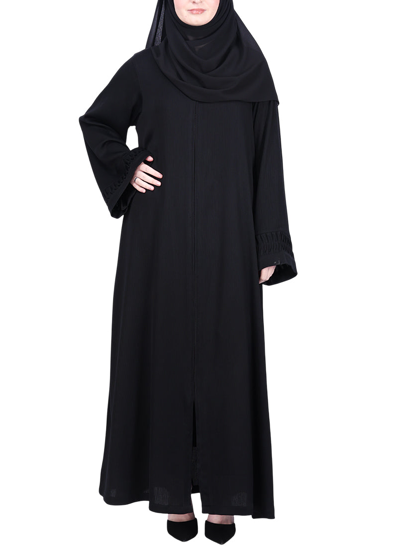 BeingMuslims Sleek Black Abaya with Designer Sleeves