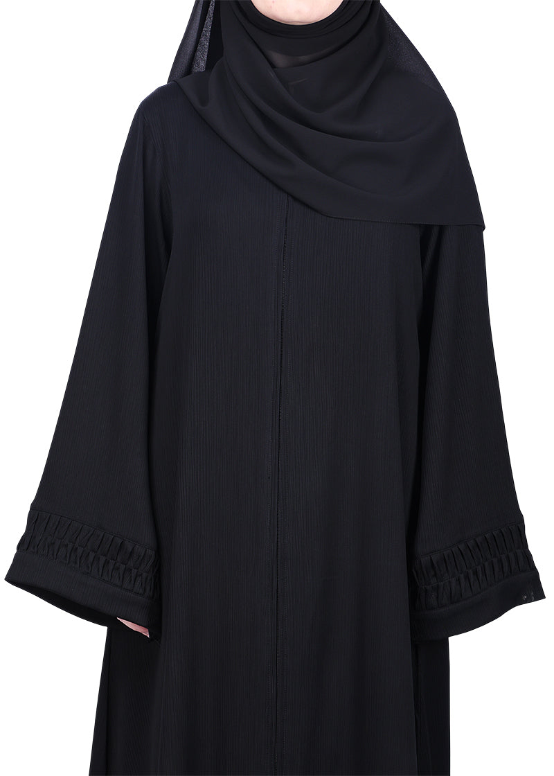 BeingMuslims Sleek Black Abaya with Designer Sleeves