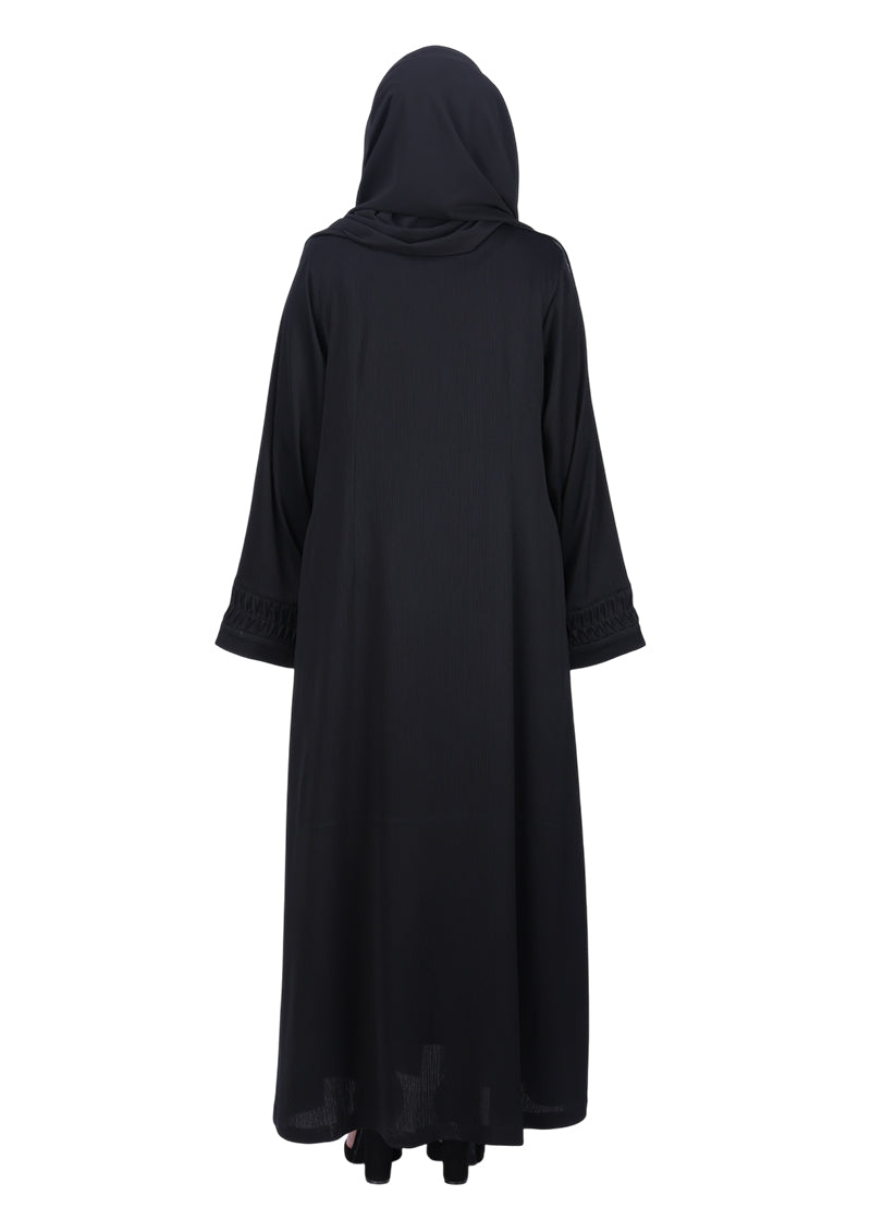 BeingMuslims Sleek Black Abaya with Designer Sleeves