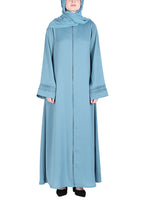 BeingMuslims Sleek Teal Blue Abaya with Designer Sleeves