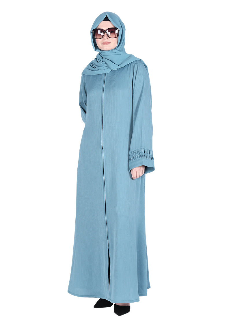 BeingMuslims Sleek Teal Blue Abaya with Designer Sleeves