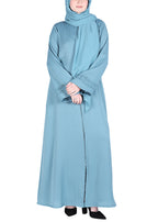 BeingMuslims Sleek Teal Blue Abaya with Designer Sleeves