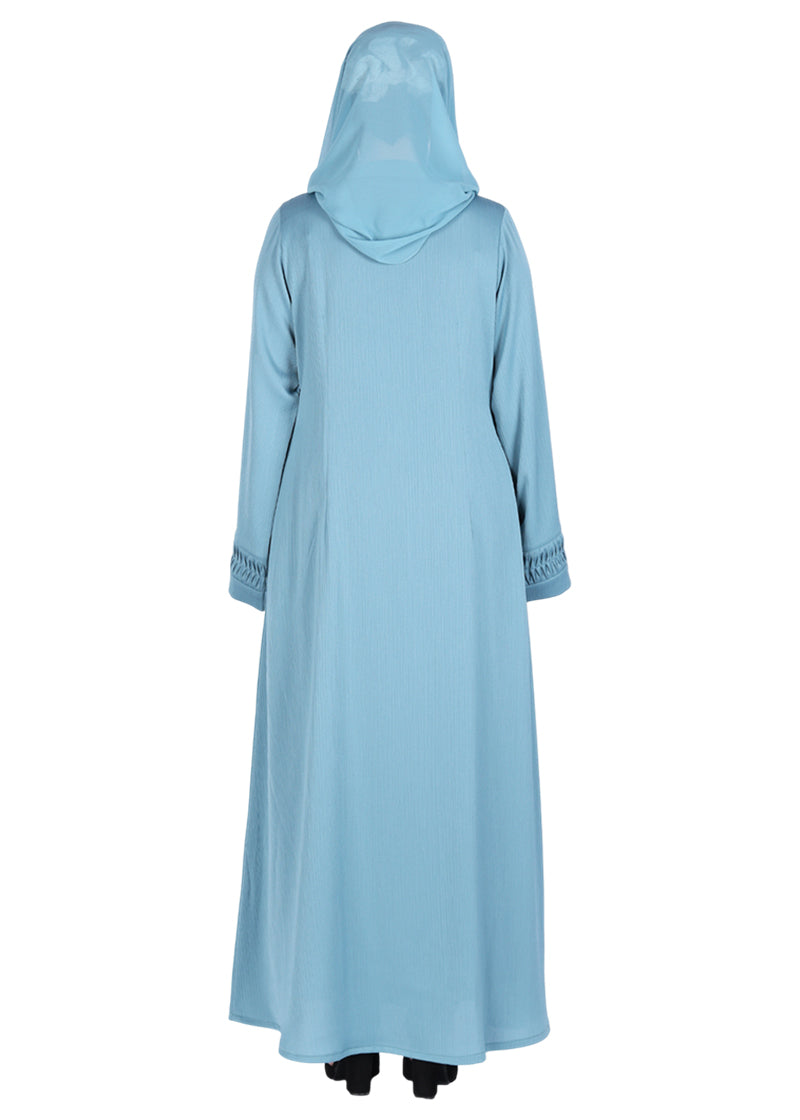 BeingMuslims Sleek Teal Blue Abaya with Designer Sleeves