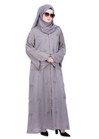 BeingMuslims Grey Abaya with Starburst Crystal Embroidery Motifs