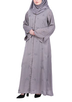 BeingMuslims Grey Abaya with Starburst Crystal Embroidery Motifs
