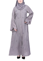 BeingMuslims Grey Abaya with Starburst Crystal Embroidery Motifs