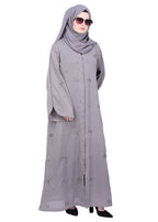 BeingMuslims Grey Abaya with Starburst Crystal Embroidery Motifs