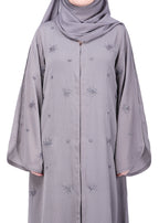 BeingMuslims Grey Abaya with Starburst Crystal Embroidery Motifs