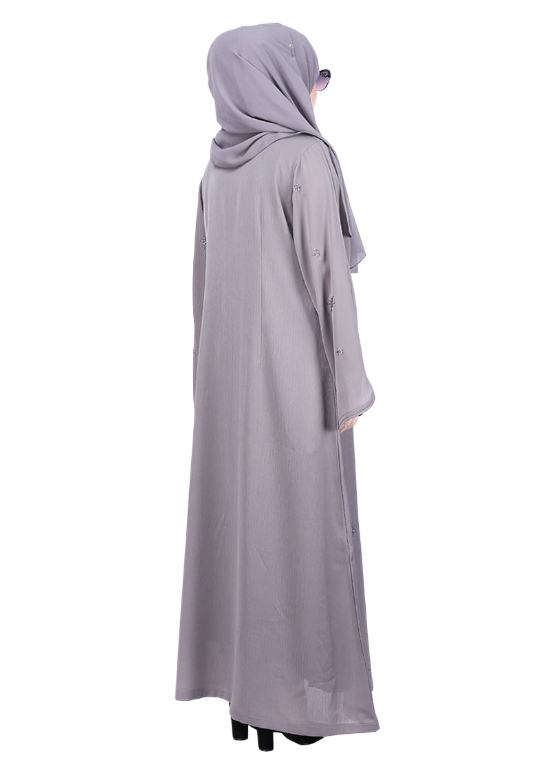 BeingMuslims Grey Abaya with Starburst Crystal Embroidery Motifs