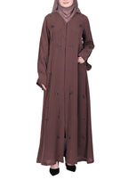 BeingMuslims Brown Abaya with Starburst Crystal Embroidery Motifs