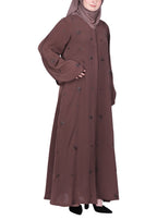 BeingMuslims Brown Abaya with Starburst Crystal Embroidery Motifs