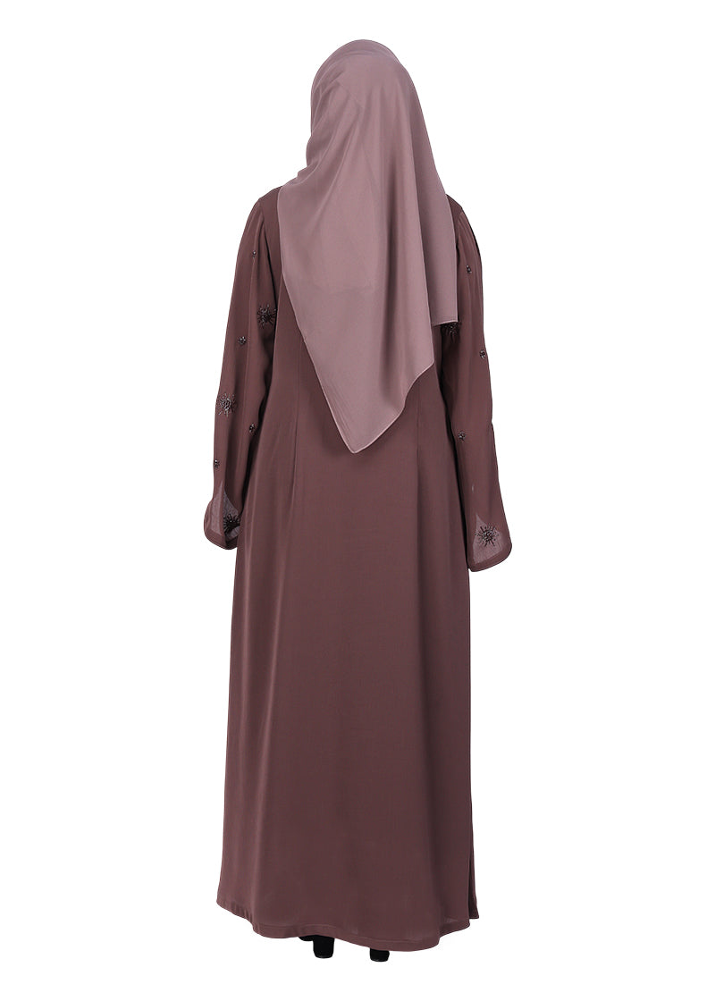 BeingMuslims Brown Abaya with Starburst Crystal Embroidery Motifs