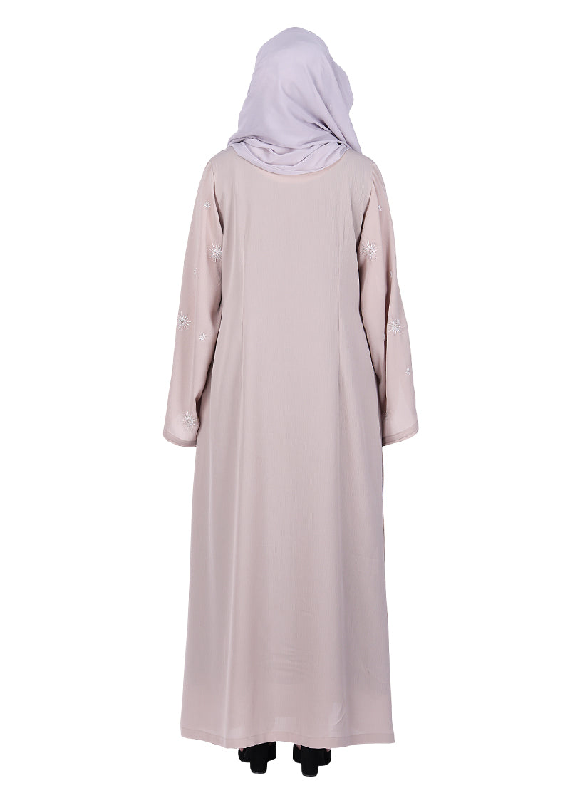 BeingMuslims Beige Abaya with Starburst Crystal Embroidery Motifs