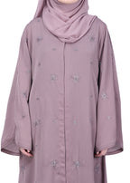 BeingMuslims Light Purple Abaya with Starburst Crystal Embroidery Motifs