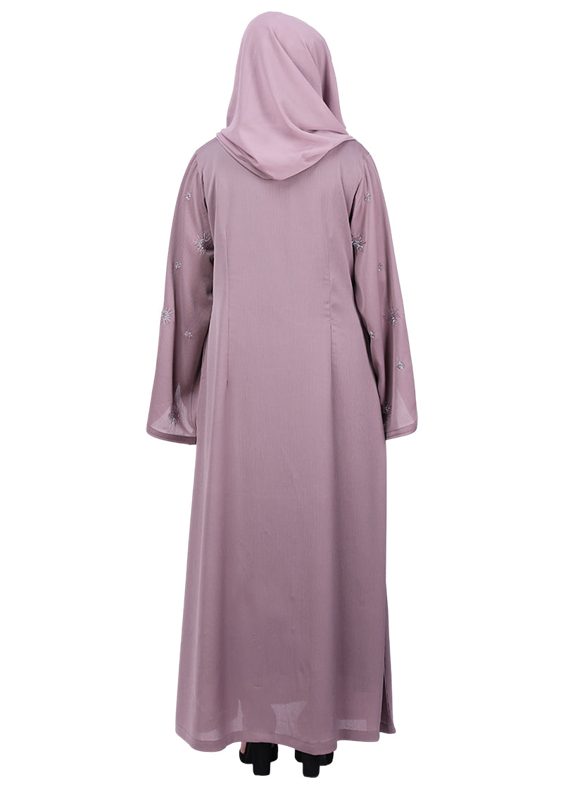 BeingMuslims Light Purple Abaya with Starburst Crystal Embroidery Motifs