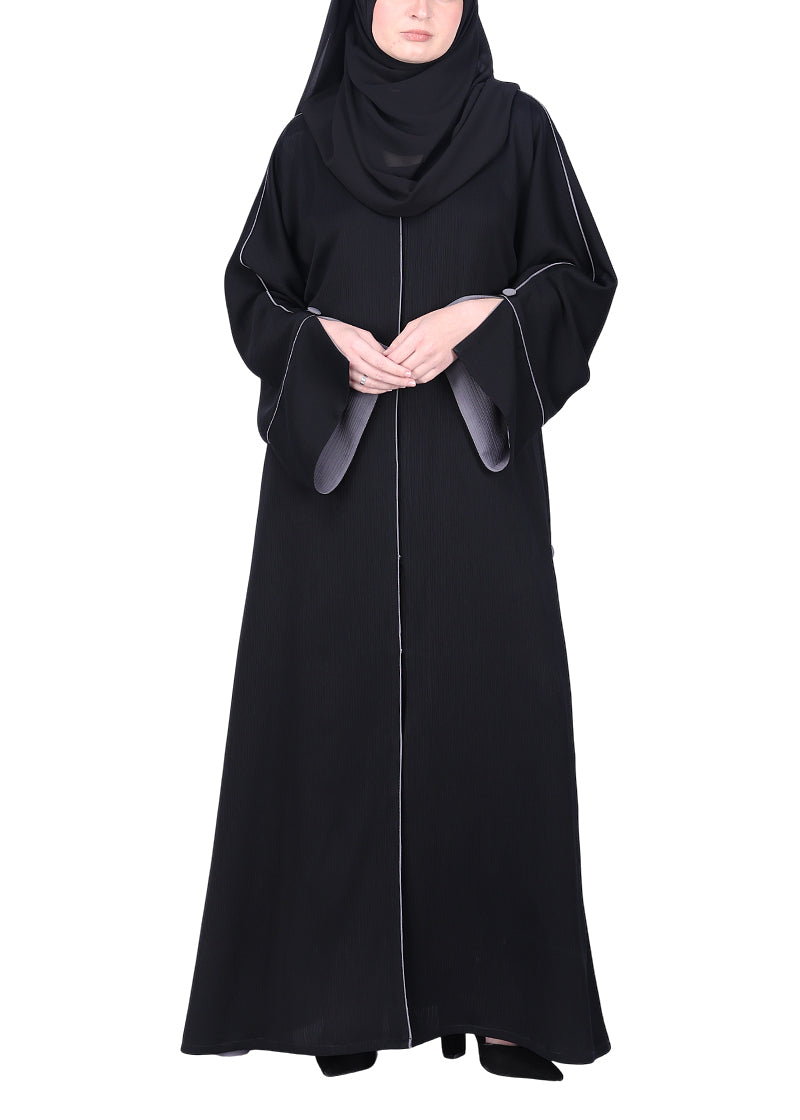 BeingMuslims Flowy Abaya with Sleek contrast Piping