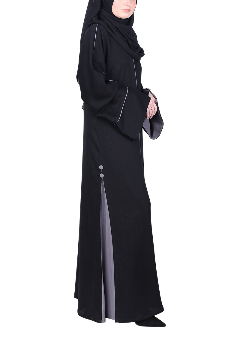 BeingMuslims Flowy Black Abaya with Sleek contrast Piping