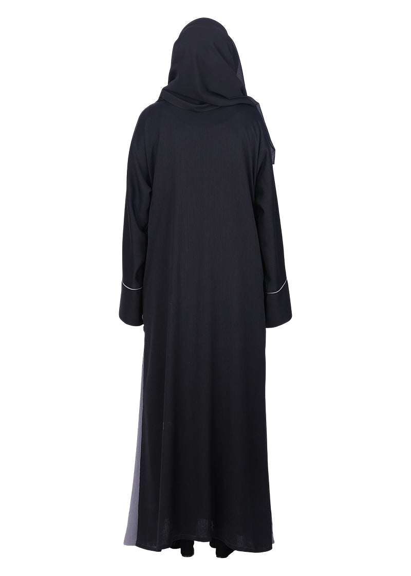 BeingMuslims Flowy Black Abaya with Sleek contrast Piping