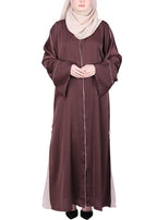 BeingMuslims Flowy Brown Abaya with Sleek contrast Piping