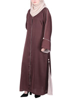 BeingMuslims Flowy Brown Abaya with Sleek contrast Piping