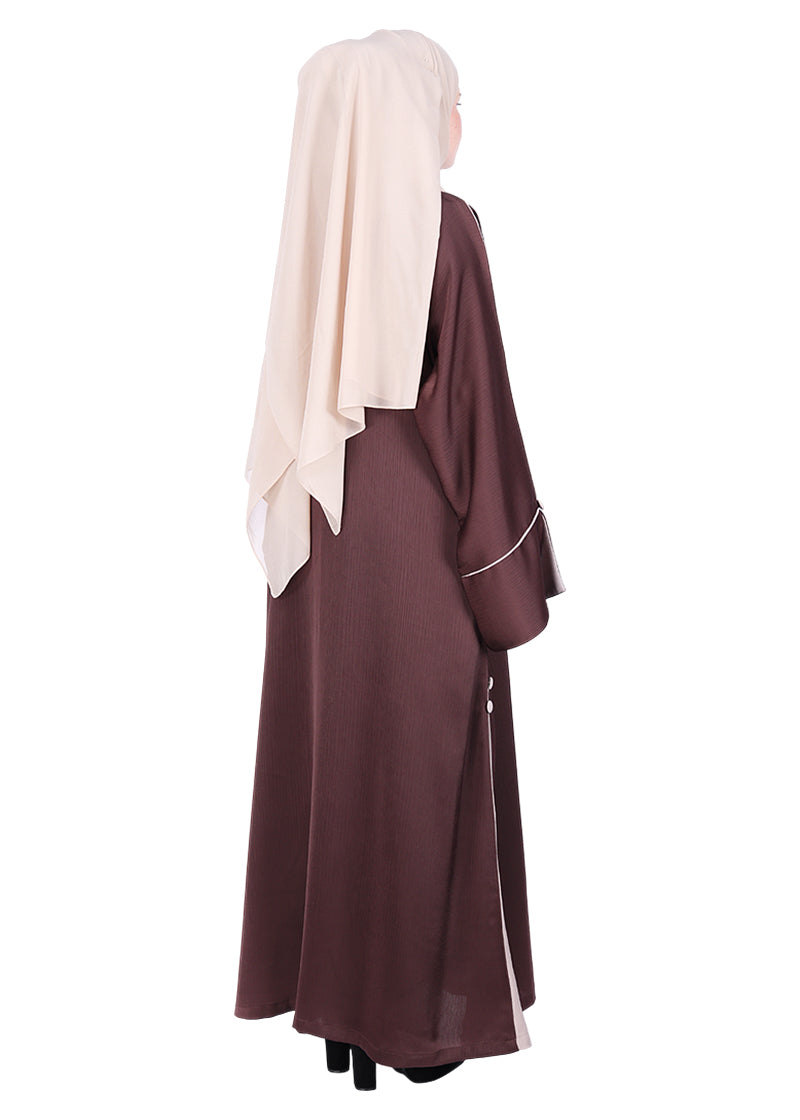 BeingMuslims Flowy Brown Abaya with Sleek contrast Piping
