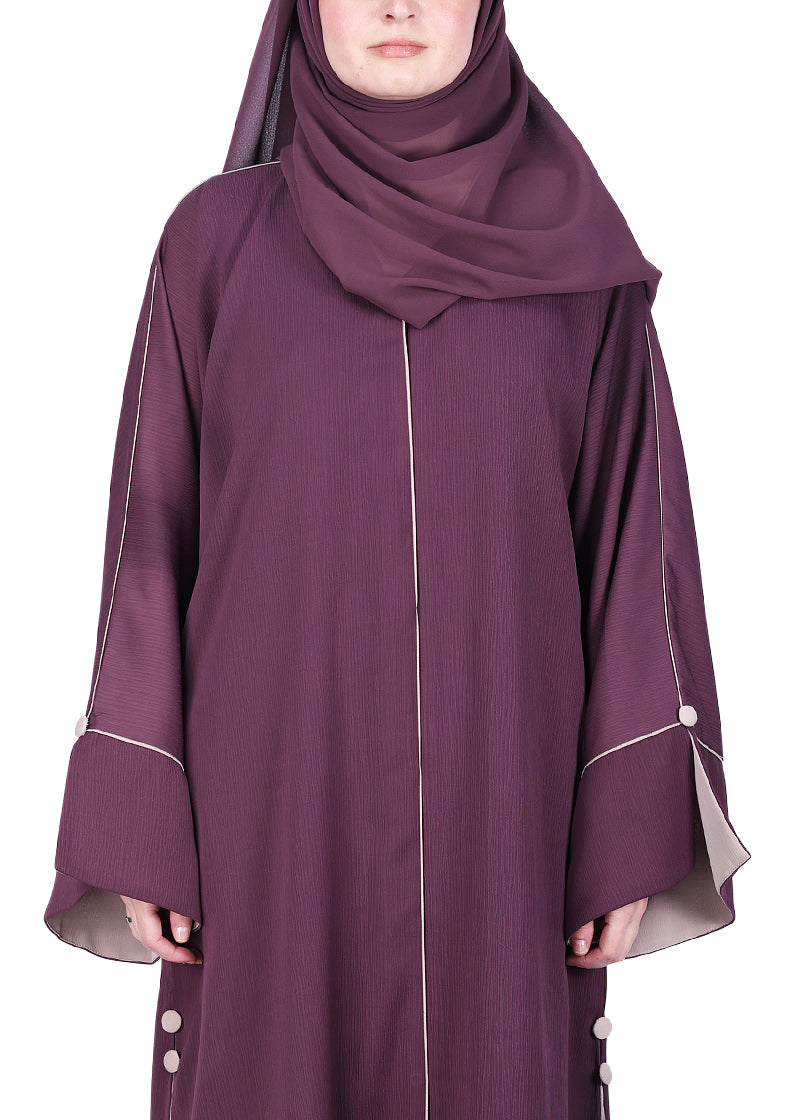 BeingMuslims Flowy Abaya with Sleek contrast Piping