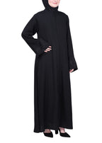 BeingMuslims Flowy Black Abaya with Sleek contrast Piping