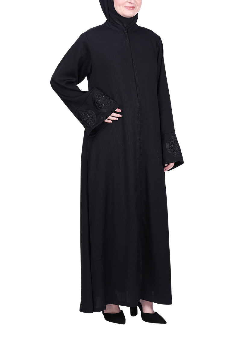 BeingMuslims Flowy Black Abaya with Sleek contrast Piping