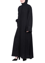 BeingMuslims Flowy Black Abaya with Sleek contrast Piping