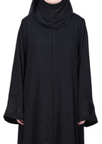 BeingMuslims Flowy Black Abaya with Sleek contrast Piping