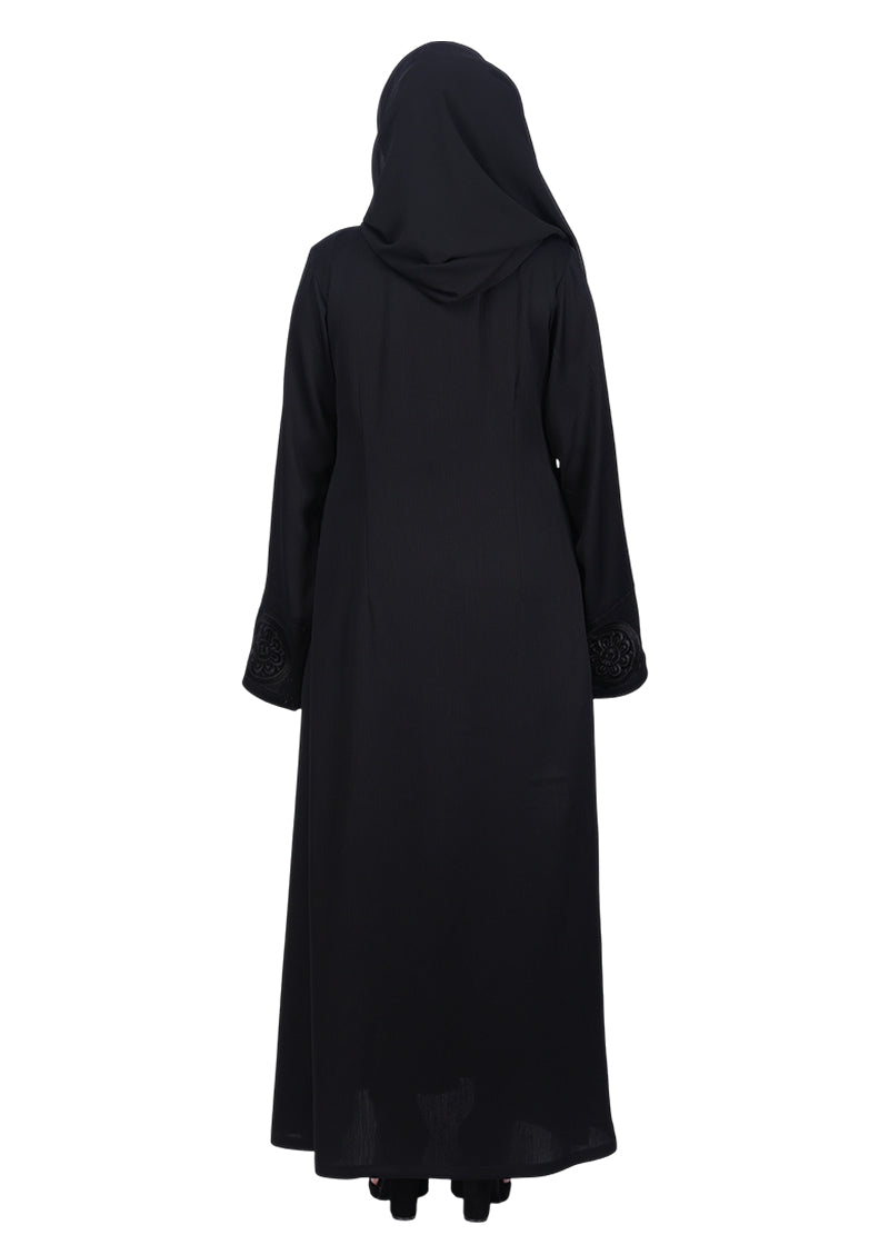 BeingMuslims Flowy Black Abaya with Sleek contrast Piping
