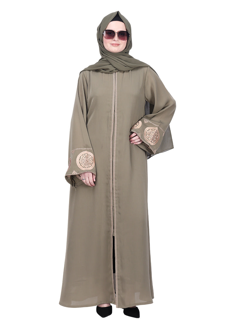 BeingMuslims Extraordinary Olive Abaya Golden Circular Medallion Motifs