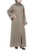BeingMuslims Extraordinary Olive Abaya Golden Circular Medallion Motifs
