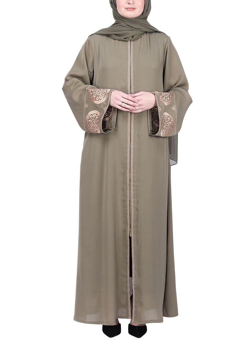 BeingMuslims Extraordinary Olive Abaya Golden Circular Medallion Motifs