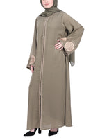 BeingMuslims Extraordinary Olive Abaya Golden Circular Medallion Motifs