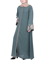 BeingMuslims Extraordinary Teal Green Abaya Golden Circular Medallion Motifs