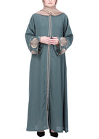 BeingMuslims Extraordinary Teal Green Abaya Golden Circular Medallion Motifs